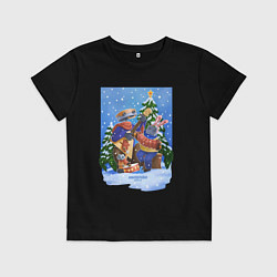 Футболка хлопковая детская Кибердеревня роботы новый год, цвет: черный