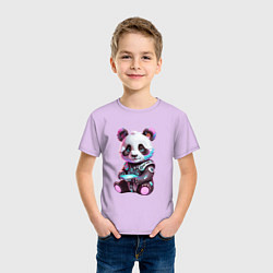 Футболка хлопковая детская Funny panda - cyberpunk, цвет: лаванда — фото 2