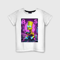 Футболка хлопковая детская Bart Simpson - cool gamer, цвет: белый