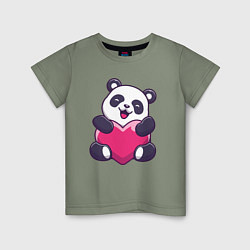 Футболка хлопковая детская Сердце панды, цвет: авокадо