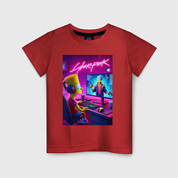 Футболка хлопковая детская Gamer Bart - cyberpunk, цвет: красный