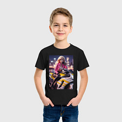Футболка хлопковая детская Barbie on a Kawasaki sports motorcycle, цвет: черный — фото 2