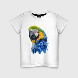 Футболка хлопковая детская Сине-золотой попугай ара, цвет: белый