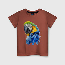 Футболка хлопковая детская Сине-золотой попугай ара, цвет: кирпичный