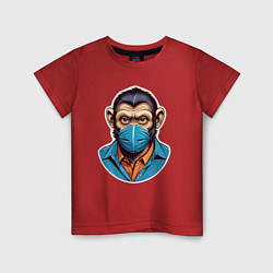 Футболка хлопковая детская Портрет обезьяны в маске, цвет: красный