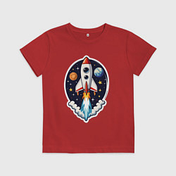 Футболка хлопковая детская Ракета в космосе, цвет: красный