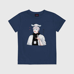 Футболка хлопковая детская Сатору Годжо и зайчик - Магическая битва, цвет: тёмно-синий