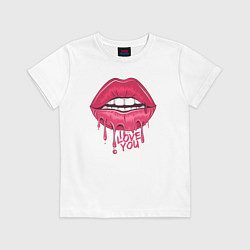 Футболка хлопковая детская I love you lips, цвет: белый