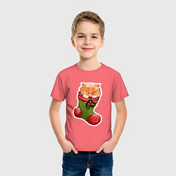 Футболка хлопковая детская Рыжик спит, цвет: коралловый — фото 2