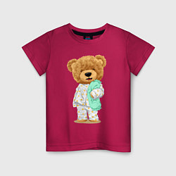 Футболка хлопковая детская Плюшевый медвежонок сонный, цвет: маджента