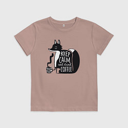 Футболка хлопковая детская Лисичка с кофе, цвет: пыльно-розовый