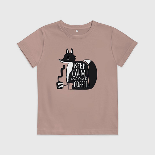 Детская футболка Лисичка с кофе / Пыльно-розовый – фото 1