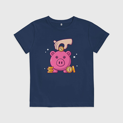 Детская футболка Свинья копилка / Тёмно-синий – фото 1
