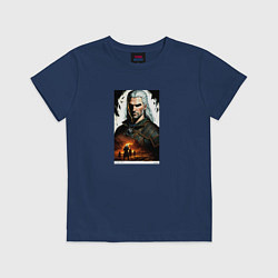 Футболка хлопковая детская Ведьмак The Witcher Геральт из Ривии, цвет: тёмно-синий