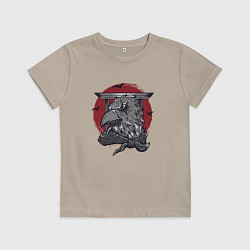 Футболка хлопковая детская Японский ворон самурай, цвет: миндальный