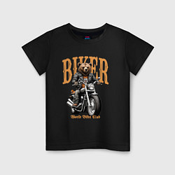 Футболка хлопковая детская Байкер медведь на мотоцикле, цвет: черный