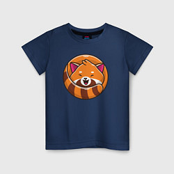 Футболка хлопковая детская Весёлая красная панда, цвет: тёмно-синий