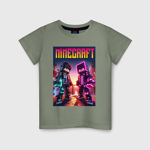 Детская футболка Minecraft - neon fantasy ai art / Авокадо – фото 1