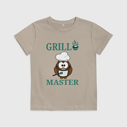 Футболка хлопковая детская Повар пингвин мастер гриля, цвет: миндальный