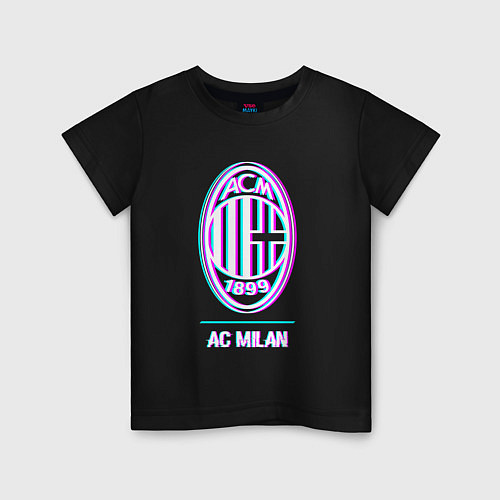 Детская футболка AC Milan FC в стиле glitch / Черный – фото 1