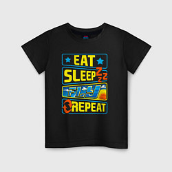 Футболка хлопковая детская Eat sleep fly, цвет: черный