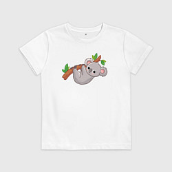 Футболка хлопковая детская Милая коала на ветке, цвет: белый
