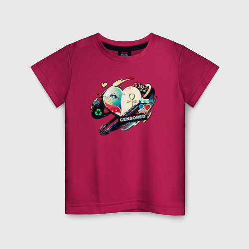 Детская футболка Хаотичное сердце с наклейками / Маджента – фото 1