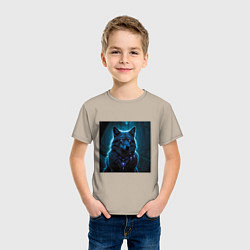 Футболка хлопковая детская Волк с медальоном, цвет: миндальный — фото 2