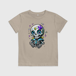 Футболка хлопковая детская Скелет и звёзды синий, цвет: миндальный