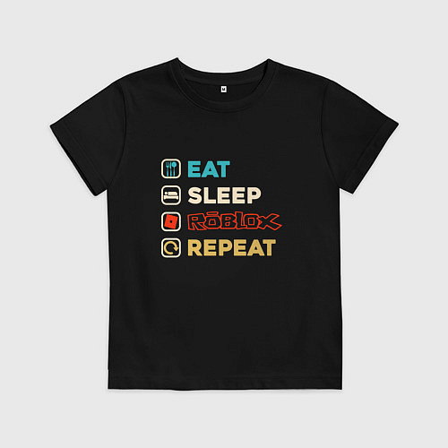 Детская футболка Eat sleep roblox repeat art / Черный – фото 1