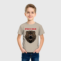Футболка хлопковая детская Рык медведя Россия, цвет: миндальный — фото 2