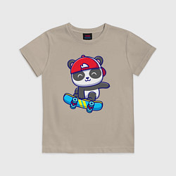 Футболка хлопковая детская Panda skater, цвет: миндальный