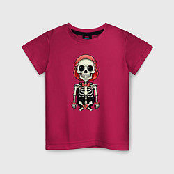 Футболка хлопковая детская Скелет с бабочкой красный, цвет: маджента
