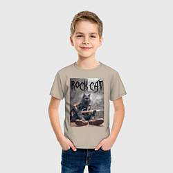 Футболка хлопковая детская Rock cat - ai art, цвет: миндальный — фото 2