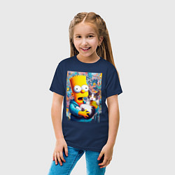 Футболка хлопковая детская Bart Simpson with a kitten - ai art, цвет: тёмно-синий — фото 2