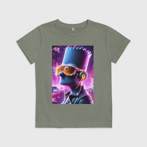 Детская футболка Неоновый Барт Симпсон - киберпанк / Авокадо – фото 1