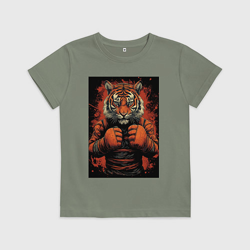 Детская футболка Тигр Муай Тай в стойке / Авокадо – фото 1