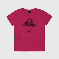 Футболка хлопковая детская Овца в новогоднем колпаке, цвет: маджента