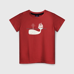 Футболка хлопковая детская Кит и корабль, цвет: красный