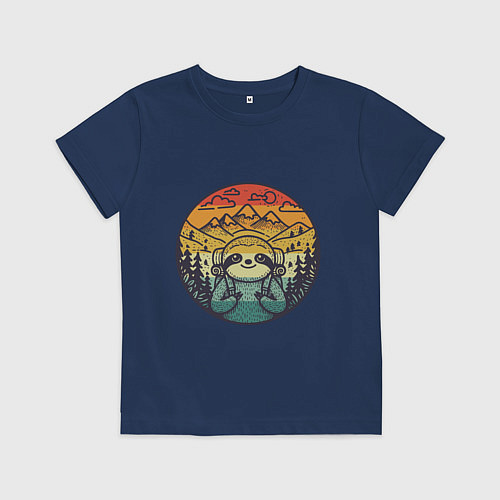 Детская футболка Ленивец турист путешествует с рюкзаком / Тёмно-синий – фото 1