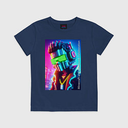 Футболка хлопковая детская Minecraft and cyberpunk - collaboration ai art, цвет: тёмно-синий
