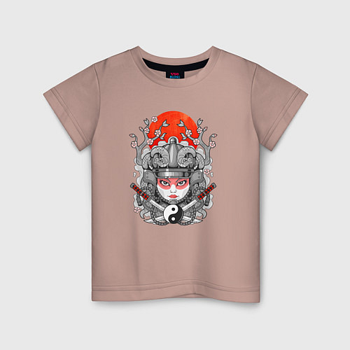 Детская футболка Мифическая девушка самурай / Пыльно-розовый – фото 1