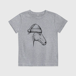 Футболка хлопковая детская Профиль новогодней лошади, цвет: меланж