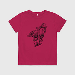 Футболка хлопковая детская Лошадь в новогоднем колпаке, цвет: маджента