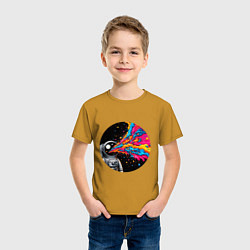 Футболка хлопковая детская Космонавт с разноцветными брызгами, цвет: горчичный — фото 2