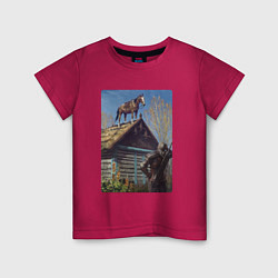 Футболка хлопковая детская Геральд и плотва на крыше - обложка карты из Гвинт, цвет: маджента