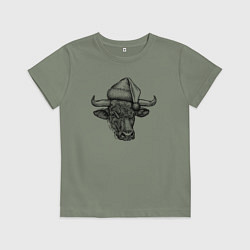 Футболка хлопковая детская Бык новогодний, цвет: авокадо