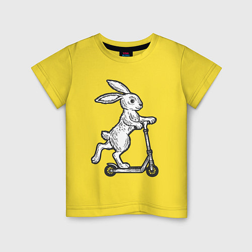 Детская футболка Зайчик с самокатом / Желтый – фото 1