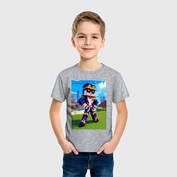 Футболка хлопковая детская Jotaro Kujo and Minecraft - collaboration, цвет: меланж — фото 2