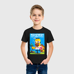 Футболка хлопковая детская Homer Simpson and Minecraft - collaboration ai art, цвет: черный — фото 2